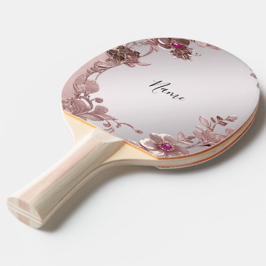 Roze Bloemen Ping Pong Paddle Tafeltennisbatje (Voorkant Gekanteld)