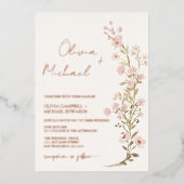 Roze bloemen Pinkbloemen Garden Weddenschap Roos G Folie Uitnodiging (Voorkant)