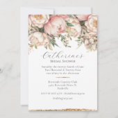 Roze Bloemen Pioen Groene Bruids Douche Uitnodigin Kaart (Voorkant)