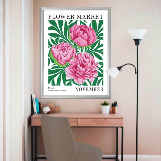 Roze Bloemen Pioen November Geboorte Bloem Markt Poster