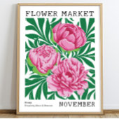 Roze Bloemen Pioen November Geboorte Bloem Markt Poster