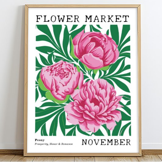 Roze Bloemen Pioen November Geboorte Bloem Markt Poster