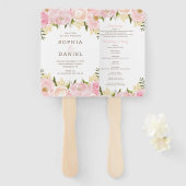 Roze Bloemen Pioen Roos Trouwprogramma Fan Handwaaier (Voorkant en achterkant)