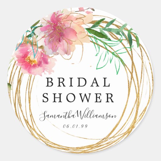 Roze Bloemen Pioen Vrijgezellenfeest Favor Seal Ronde Sticker (Voorkant)