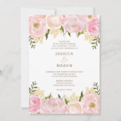 Roze Bloemen Pioenen Huwelijksuitnodiging Kaart (Voorkant)
