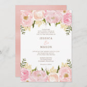 Roze Bloemen Pioenen Huwelijksuitnodiging Kaart (Voorkant / Achterkant)
