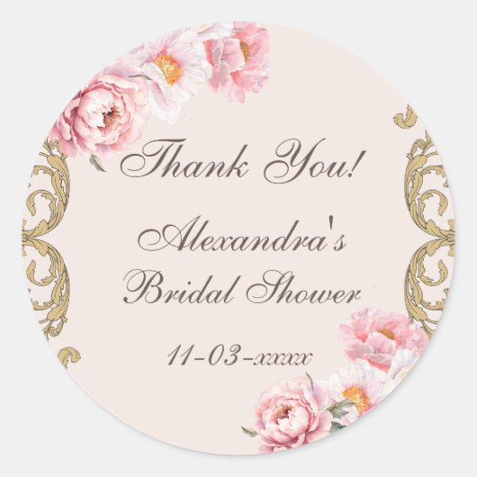 Roze Bloemen pioenroos  Vrijgezellenfeest Dank u Ronde Sticker (Voorkant)