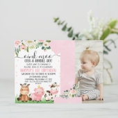 Roze Bloemen Plaid Boerderij Foto 1e Verjaardag Kaart (Staand voorkant)