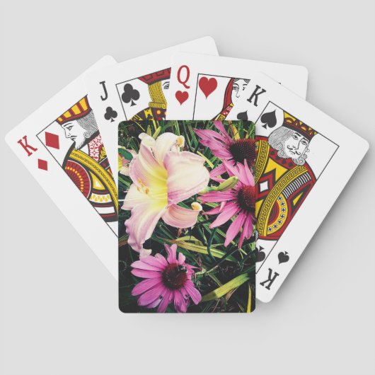 Roze bloemen pokerkaarten (Achterkant)