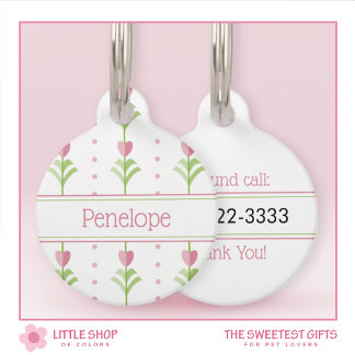 Roze Bloemen Polka Dot Huisdierpenning
