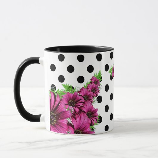  roze bloemen Polka Dot Mok (Links)
