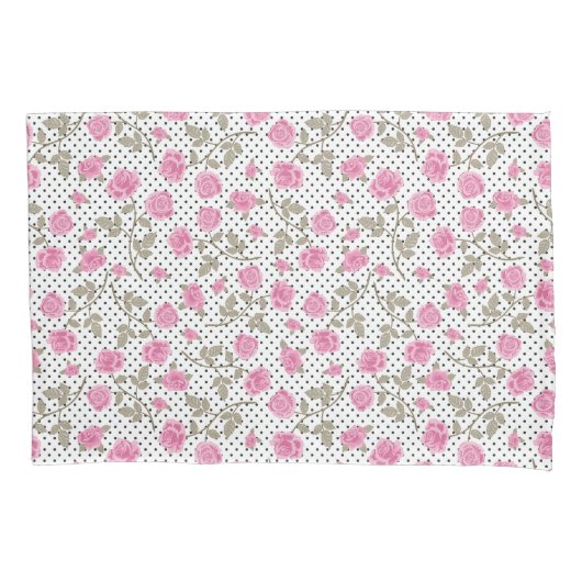 Roze Bloemen Polka Dot Patroon Kussensloop (Voorkant)
