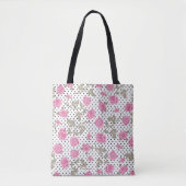 Roze Bloemen Polka Dot Patroon Tote Bag (Voorkant)