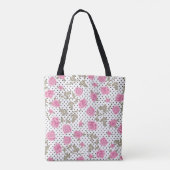 Roze Bloemen Polka Dot Patroon Tote Bag (Achterkant)