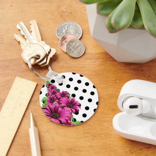 roze bloemen Polka Dot Sleutelhanger (Bureau)