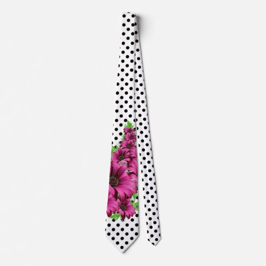  roze bloemen Polka Dot Stropdas (Voorkant)