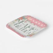 Roze Bloemen Polka Dot Verjaardag Plein Party Bord (Gebogen)