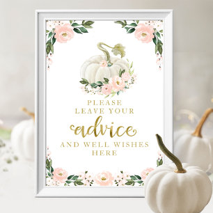 Roze Bloemen Pompoen Baby Shower Advies Bord Poster