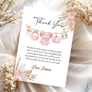 Roze Bloemen Pompoen Baby shower Dank u kaart