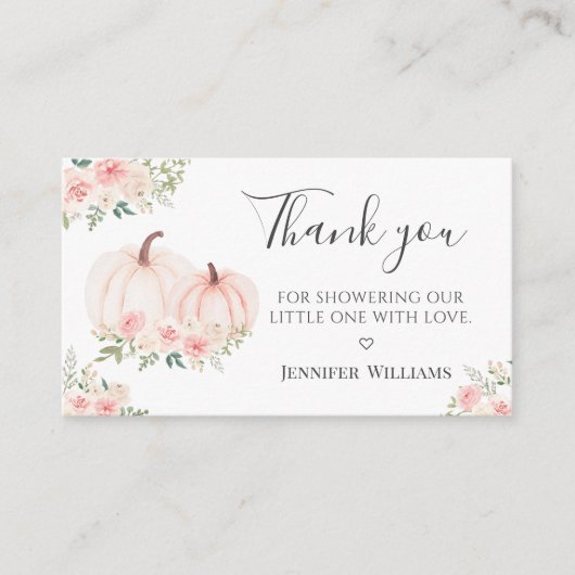 Roze Bloemen Pompoen Baby shower Dank u kaarten (Voorkant)