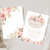Roze Bloemen Pompoen Baby shower Kaart