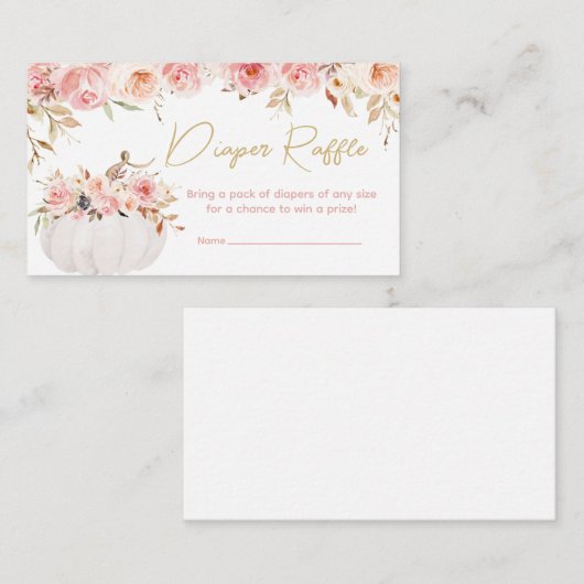 Roze Bloemen Pompoen Baby shower Luier Raffle Informatiekaartje (Voorkant / Achterkant)