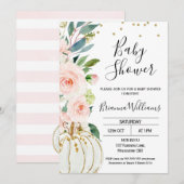 Roze Bloemen Pompoen Baby shower Uitnodiging (Voorkant / Achterkant)