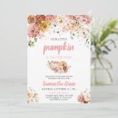 Roze Bloemen Pompoen Baby shower Uitnodiging (Staand voorkant)