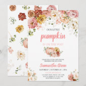 Roze Bloemen Pompoen Baby shower Uitnodiging (Voorkant / Achterkant)