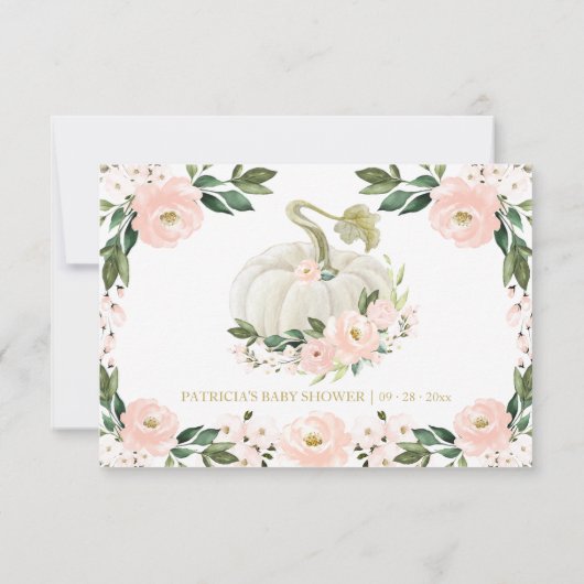 Roze Bloemen Pompoen Herfst Baby shower Advies Kaa Kaart (Achterkant)