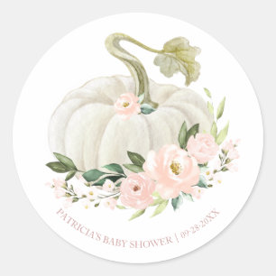 Roze Bloemen Pompoen Herfst Baby shower Classic Ro Ronde Sticker