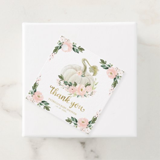 Roze Bloemen Pompoen Herfst Baby shower Dank u Bedankjes Labels (In situ)