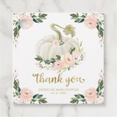 Roze Bloemen Pompoen Herfst Baby shower Dank u Bedankjes Labels (Voorkant)