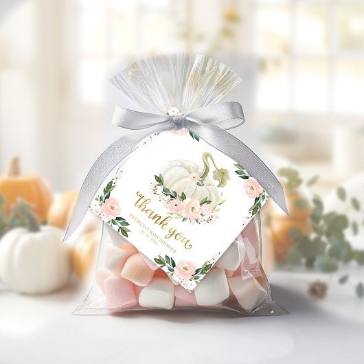 Roze Bloemen Pompoen Herfst Baby shower Dank u Bedankjes Labels