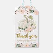 Roze Bloemen Pompoen Herfst Baby shower Dank u Cadeaulabel (Voorkant)