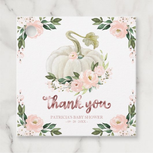 Roze Bloemen Pompoen Herfst Baby shower Dank u Fav Bedankjes Labels (Voorkant)