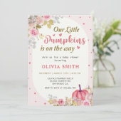 Roze Bloemen Pompoen Herfst Baby shower Kaart (Staand voorkant)
