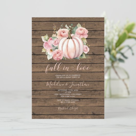 Roze Bloemen Pompoen Herfst in Liefde Engagement P Kaart (Staand voorkant)