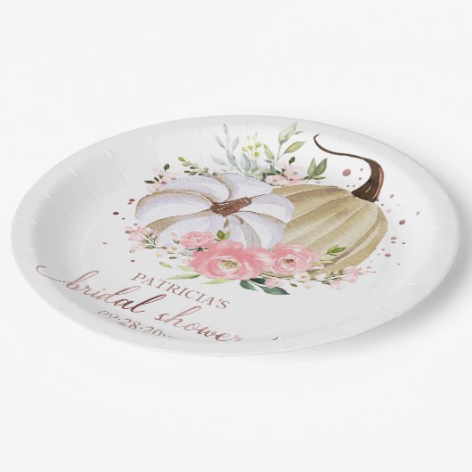 Roze Bloemen Pompoen Herfst Vrijgezellenfeest Papi Papieren Bordje (Gekanteld)