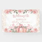 Roze Bloemen Pompoen Meisje Baby shower Banner (Horizontaal)