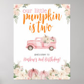 Roze Bloemen Pompoen Oogst Vrachtwagen Welkomstbor Poster (Voorkant)
