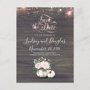 Roze Bloemen Pompoen Rustieke Herfst Save the Date Aankondigingskaart