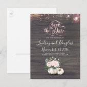 Roze Bloemen Pompoen Rustieke Herfst Save the Date Aankondigingskaart (Voorkant / Achterkant)