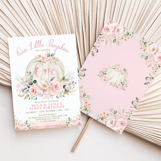 Roze Bloemen Pompoen Twin Sister Joint 1e Verjaard Kaart