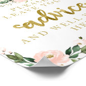 Roze bloemen pompoenen Baby shower Advice Sign Poster (Hoek)
