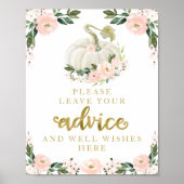 Roze bloemen pompoenen Baby shower Advice Sign Poster (Voorkant)