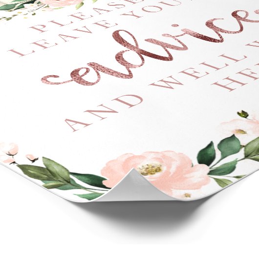 Roze bloemen pompoenen Baby shower Advice Sign Poster (Hoek)