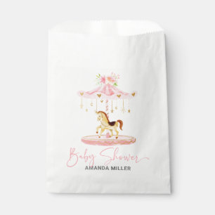 Roze Bloemen Pony Carrousel Baby shower Typografie Bedankzakje
