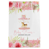 Roze Bloemen Pony Carrousel Bay Douche Typografie Medium Cadeauzakje (Achterkant)