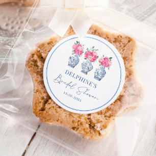 Roze Bloemen Porselein Chinoiserie Vrijgezellenfee Ronde Sticker